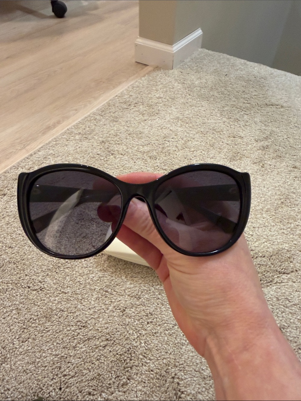 Anne Klein Black Round Sunglasses with Gold Logo